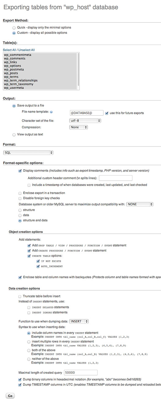 wp_export_phpmyadmin