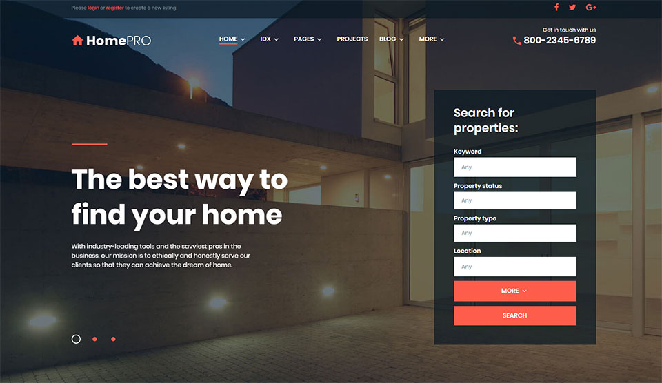 HomePro Real Estate Portal WordPress Theme